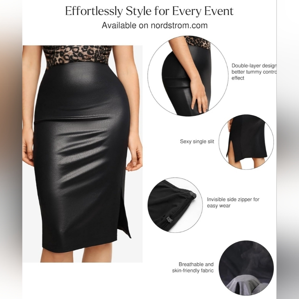 Popilush Faux Leather Skirts with Built in Mesh Shapewear Tummy Control.‎ Size L
